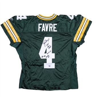 2003 Brett Favre Game Used, Signed & Inscribed Green Bay Packers Home Jersey Worn on Oct 5, 2003 vs Seahawks (Favre LOA, PSA/DNA & JSA)